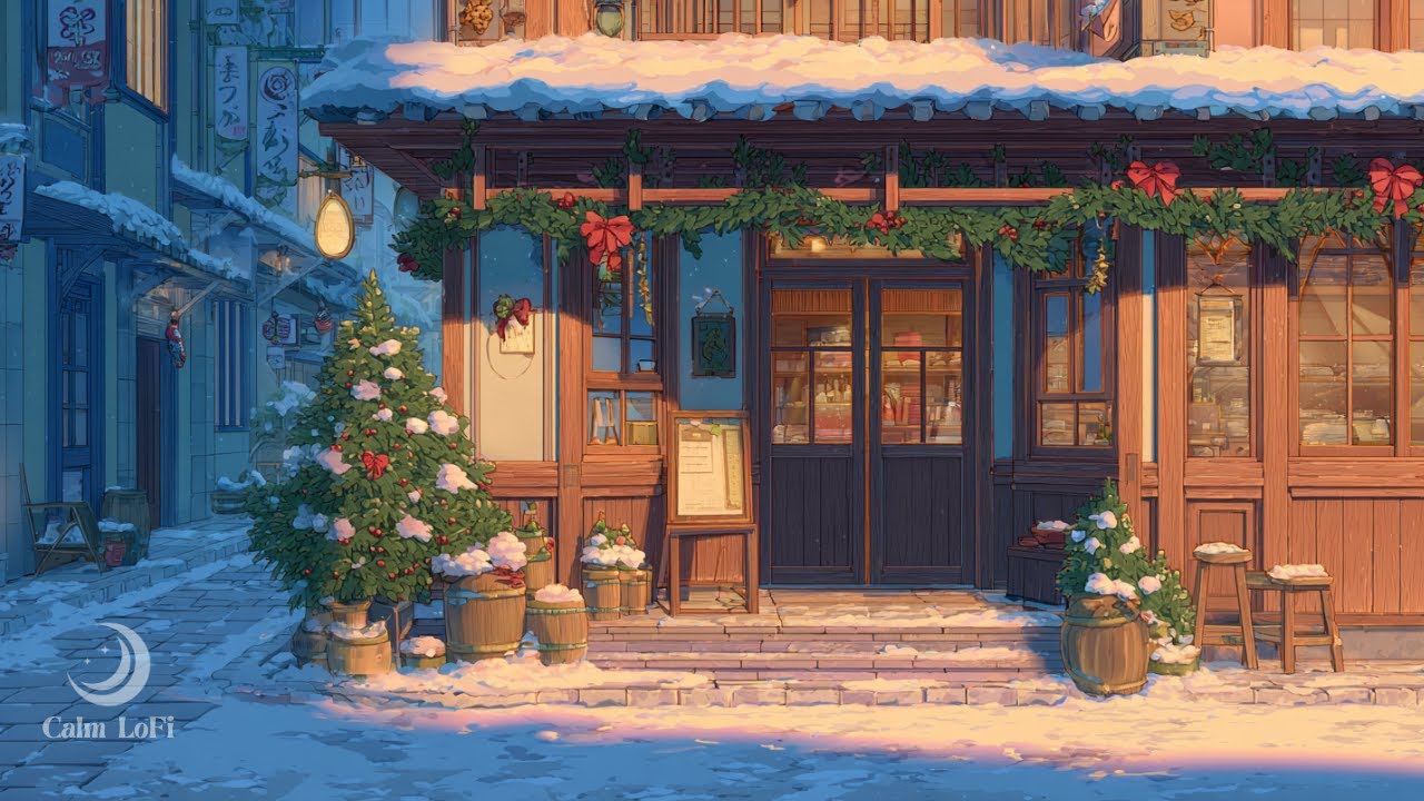 雪降る街角カフェのローファイBGM／Snowy Cafe Street Lo-Fi 🌙 – Relax & Study Music
