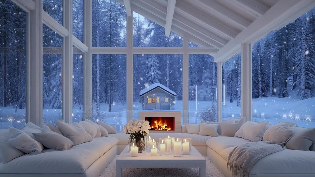 🎹❄️ Atmospheric Winter Piano Soundscape | Modern White Lounge & Soft Snow | Calm Focus Mind