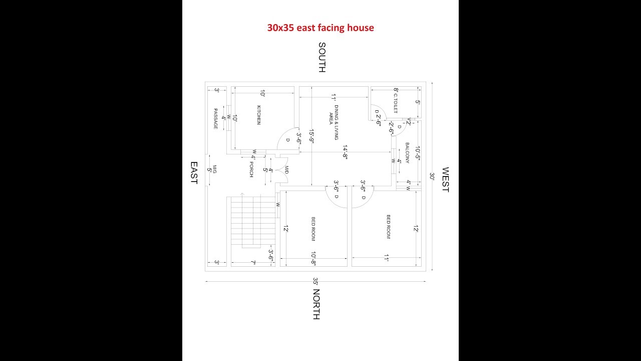 30x35 east facing house plan | 2 bhk east facing rent purpose house plan