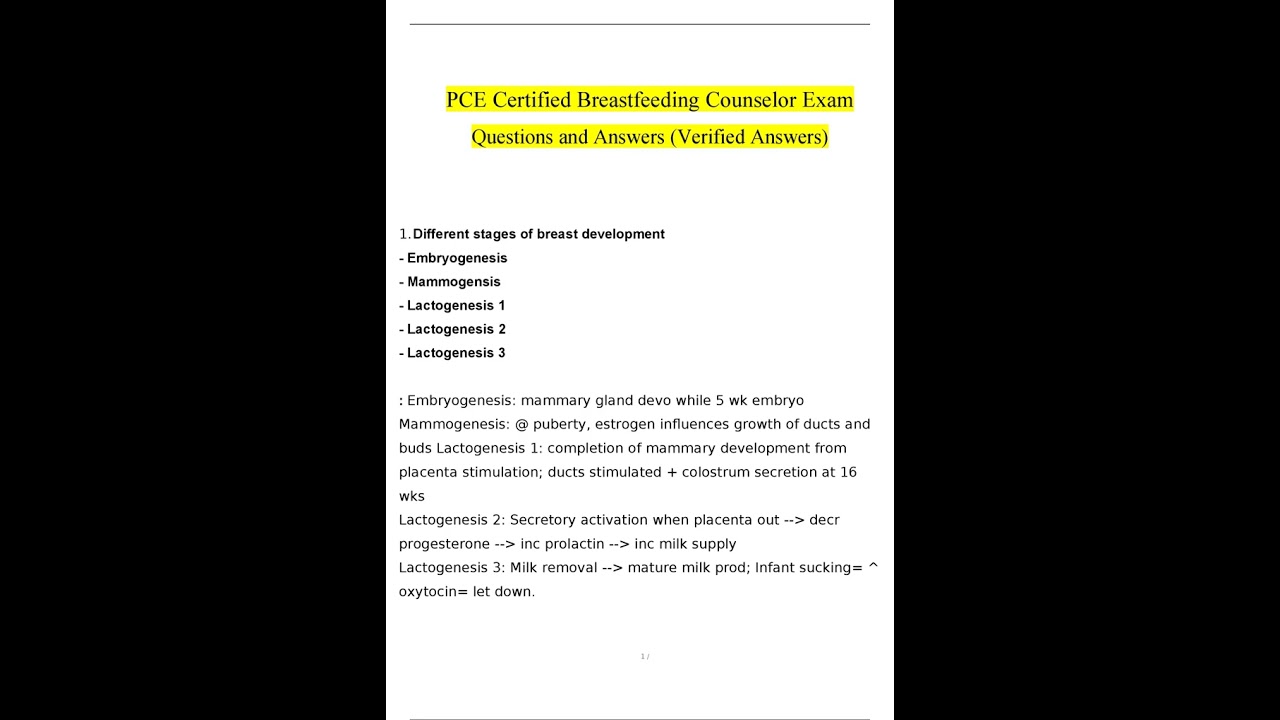 PCE Certified Breastfeeding Counselor Exam Questions and Answers 2024   2025 Verified Answers