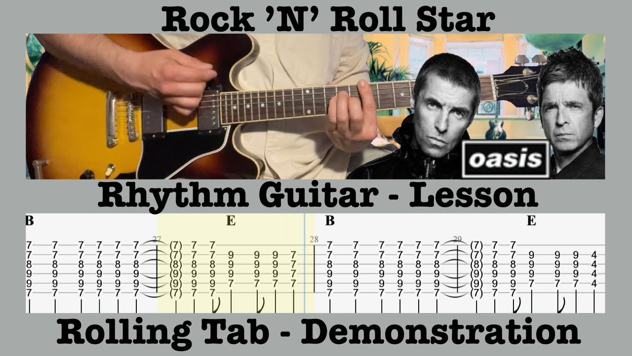 Rock 'N' Roll Star - Rhythm Guitar - Bonehead - Lesson - Oasis - Rolling Tab - Demonstration - Cover