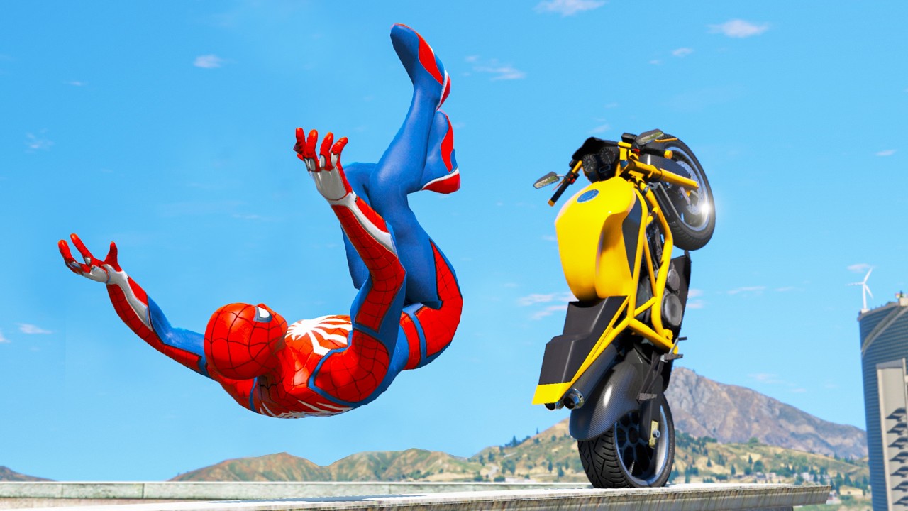 GTA5 SPIDERMAN Motocycle Stunt - (GTA 5 Spider-Man Fails) Ep - 9