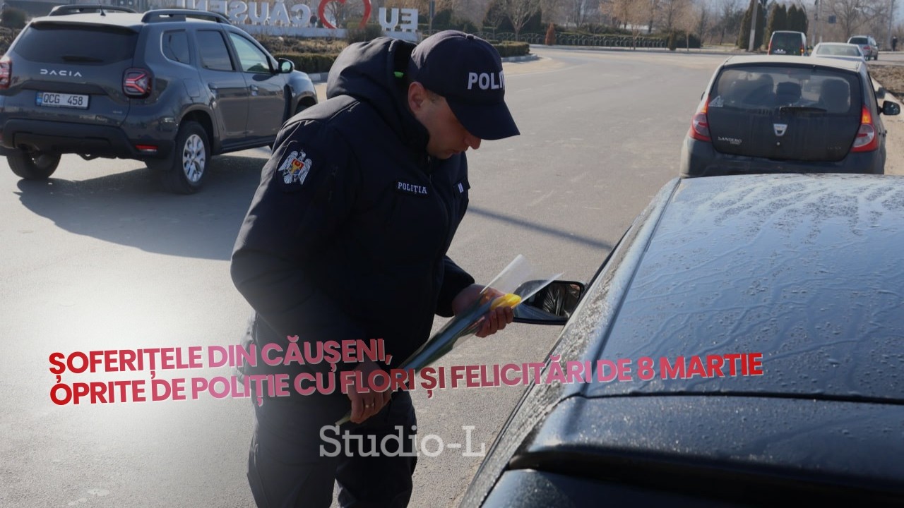 Șoferițele din Căușeni, oprite de poliție cu flori și felicitări de 8 Martie