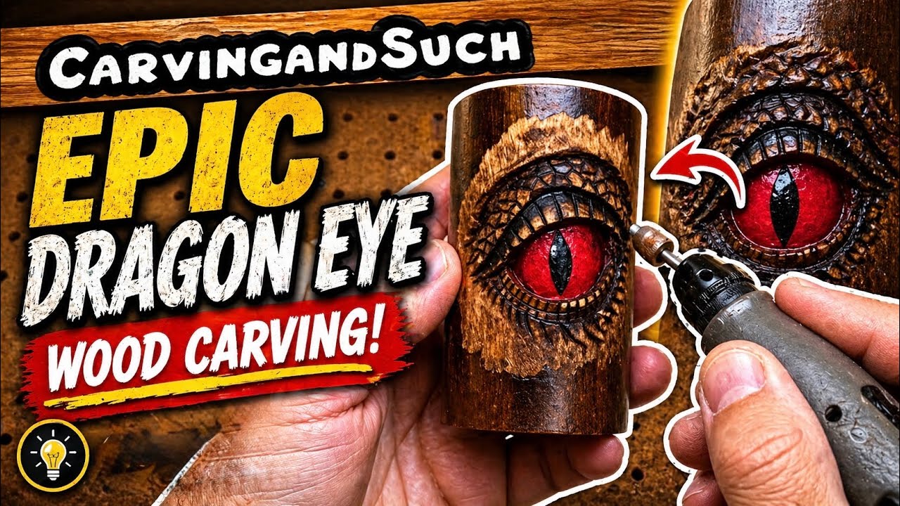 Dragon Eye Power carving and wood burning.Dremel