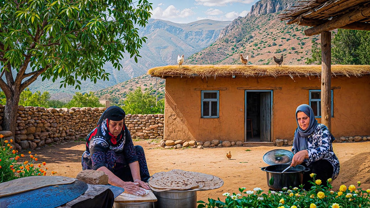 Village Life in Iran | Baking Traditional Saji Bread & Cooking Lentil Soup in Ilam