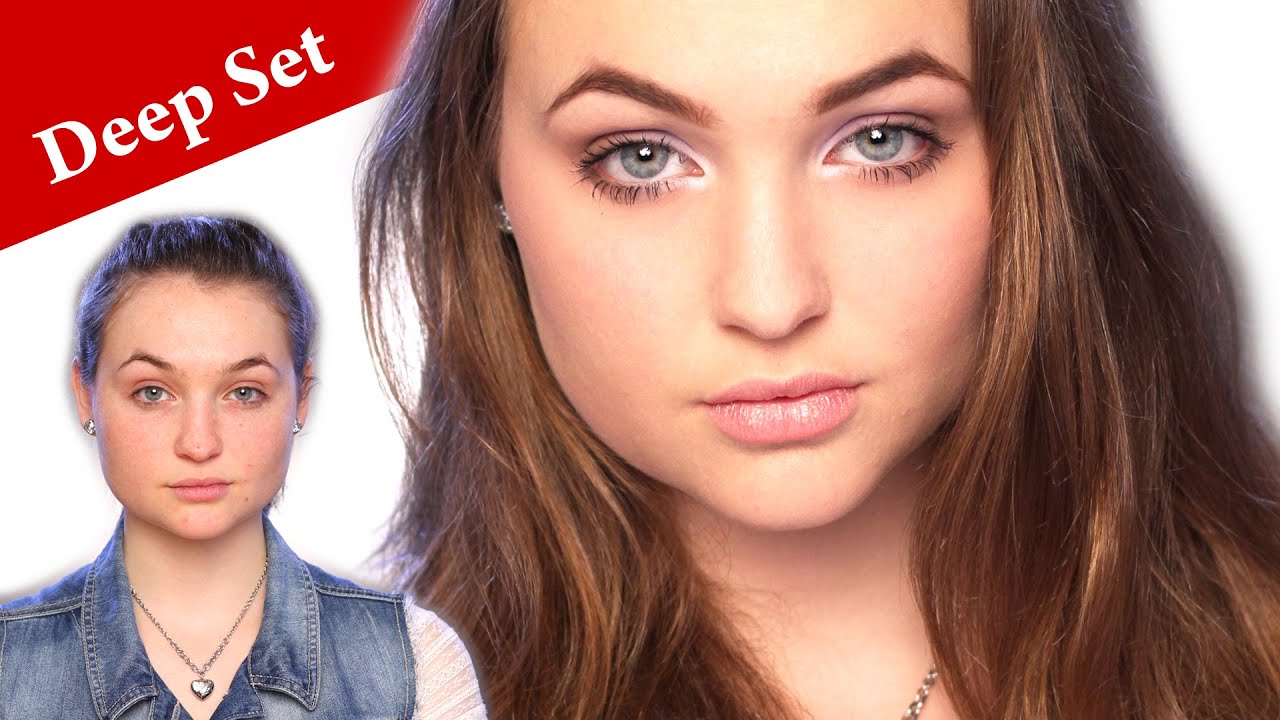 DEEP SET Eyes Makeup Tutorial on a SQUARE FACE and BLUE GREY upturned eyes
