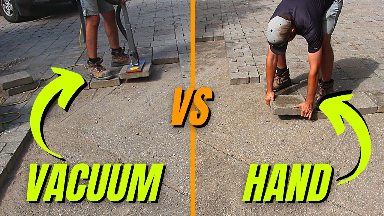Laying Pavers with a Vacuum Lifter VERSUS by Hand | SPEED Test