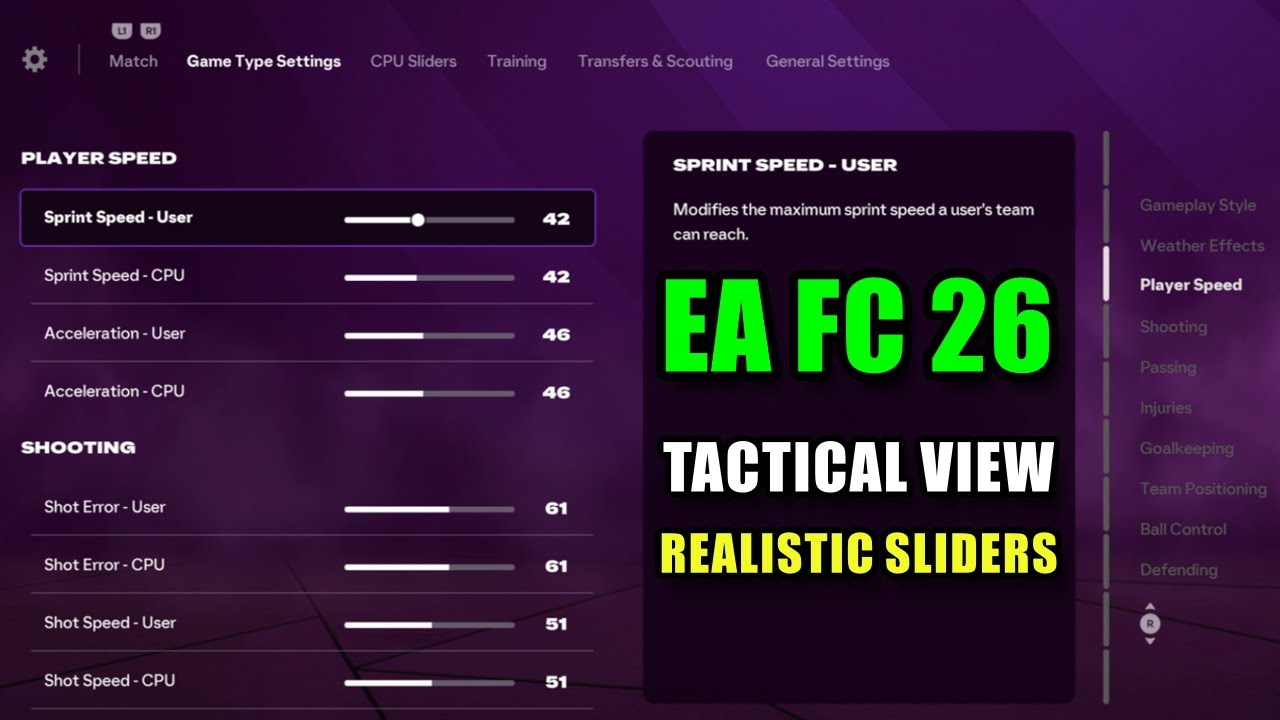 EA FC 26 Tactical View: реалистичные слайдеры для всех матчей
