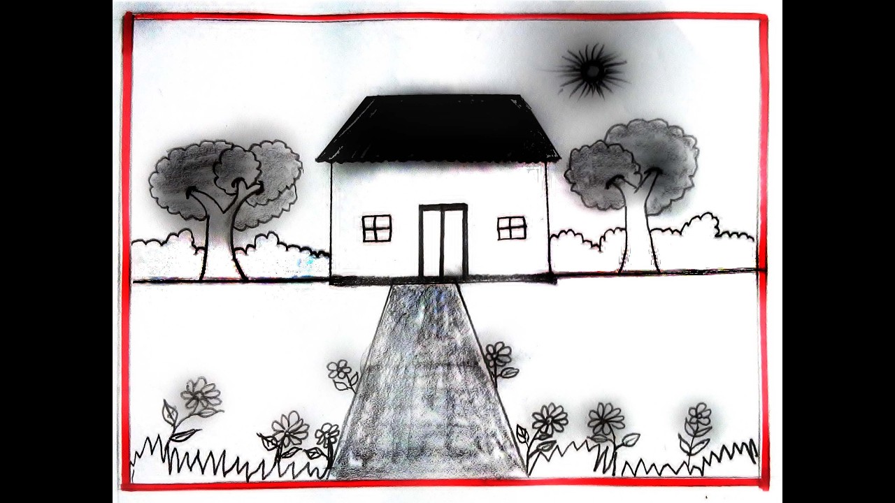How to draw Village House Scenery #drawing #technique #oilpastelpainting 
