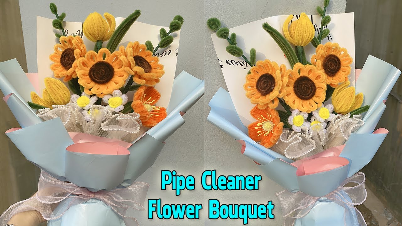 How To Make Pipe Cleaner Pipe Flower Bouquet Tutorial, Pipe Cleaner Flower Making Tutorial Chenille