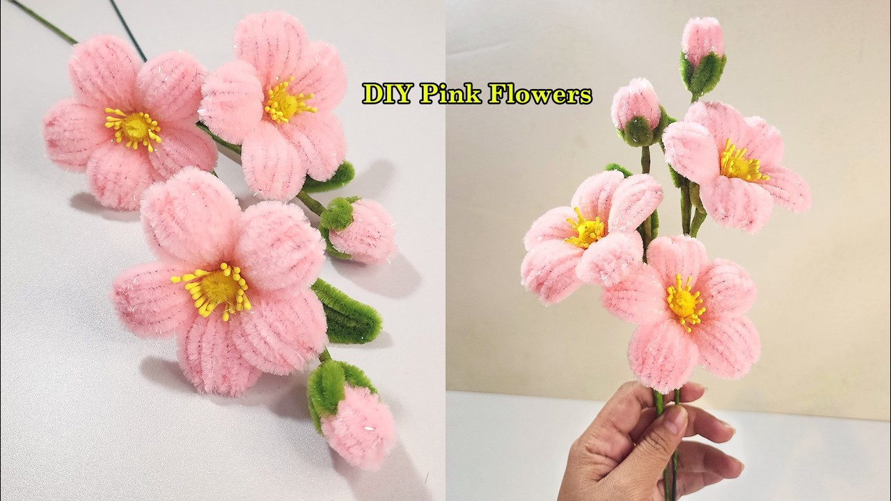 DIY Pink Flowers with Pipe Cleaners | Easy Handmade Flower Craft | Handcraft Sreyneang