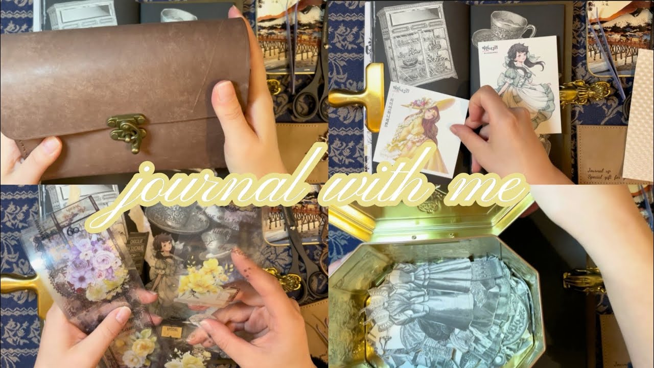 ASMR│黒のトラベラーズノートに可愛いコラージュ│journal with me