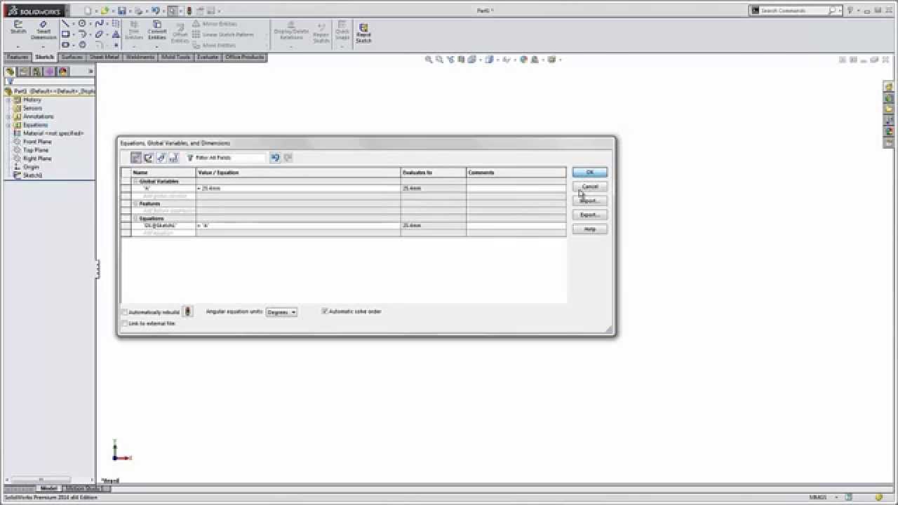 SOLIDWORKS Tutorial: Specify Units in Equations