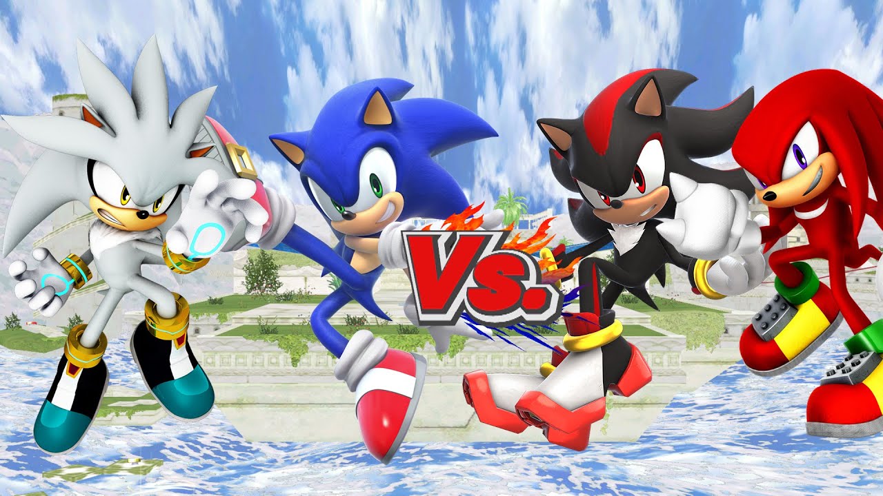 Sonic Vs Shadow Vs Silver Vs Knuckles (3 Hedgehogs & Knuckles SSBU Mods)