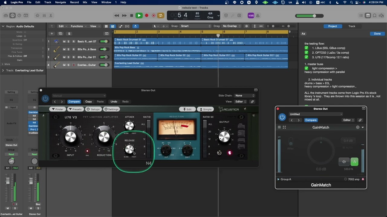 Nebula N4 compressor walkthrough - LBus , Opto32, U76 - no talking demo