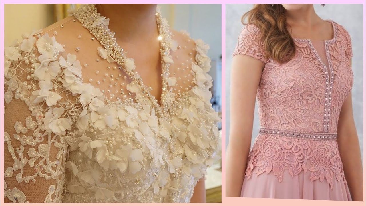 designer's women's evening dresses with laces and flowers applique