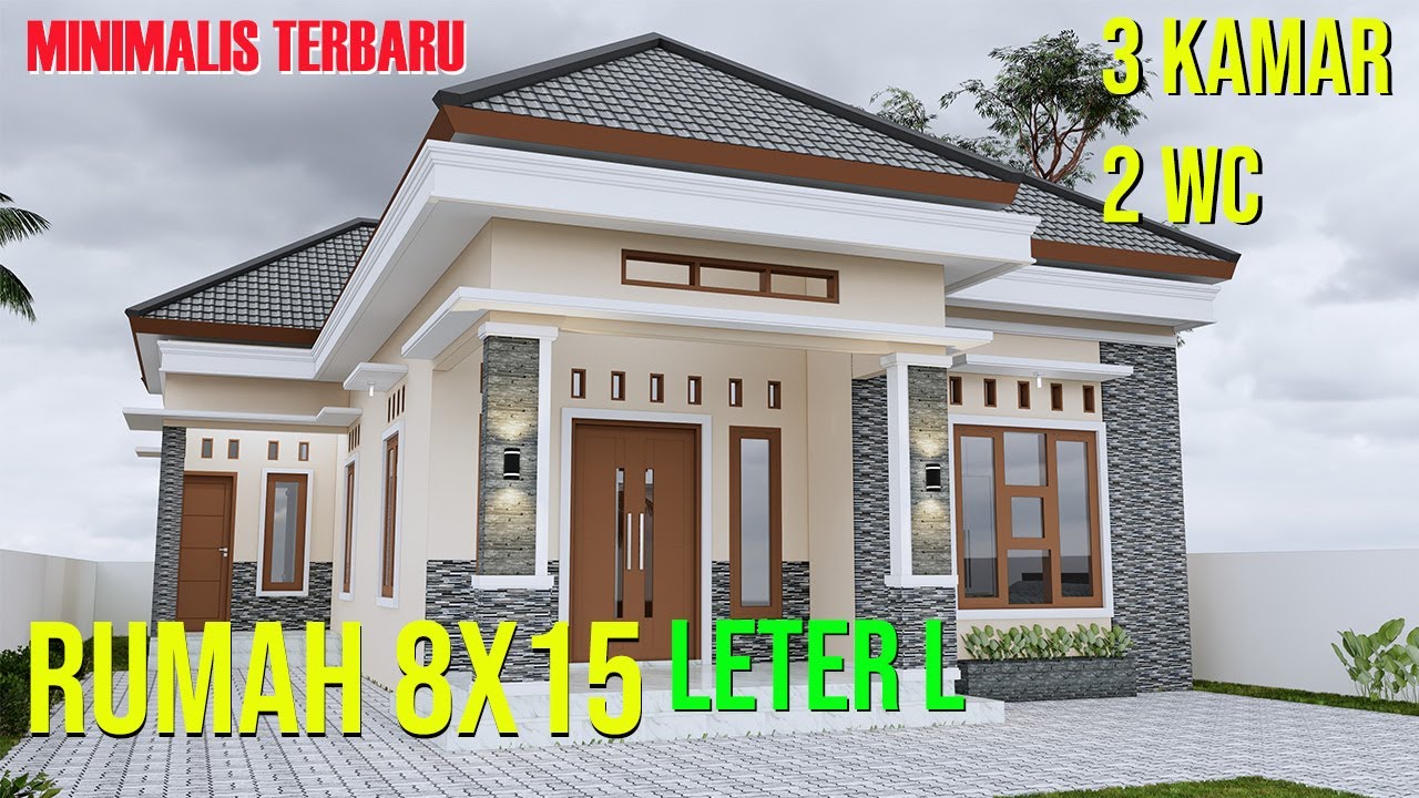 Desain rumah minimalis modern 3 kamar tidur  Denah  8X15m 1 Lantai LETER L terbaru 2022