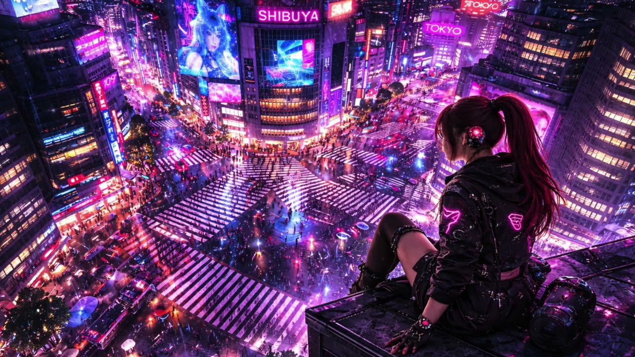 1 Hour Aerial Shibuya Night | Cyberpunk Ambient
