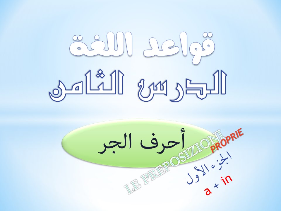 تعلم اللغة الايطالية | قواعد | الدرس الثامن | أحرف الجر - الجزء الاول | a + in