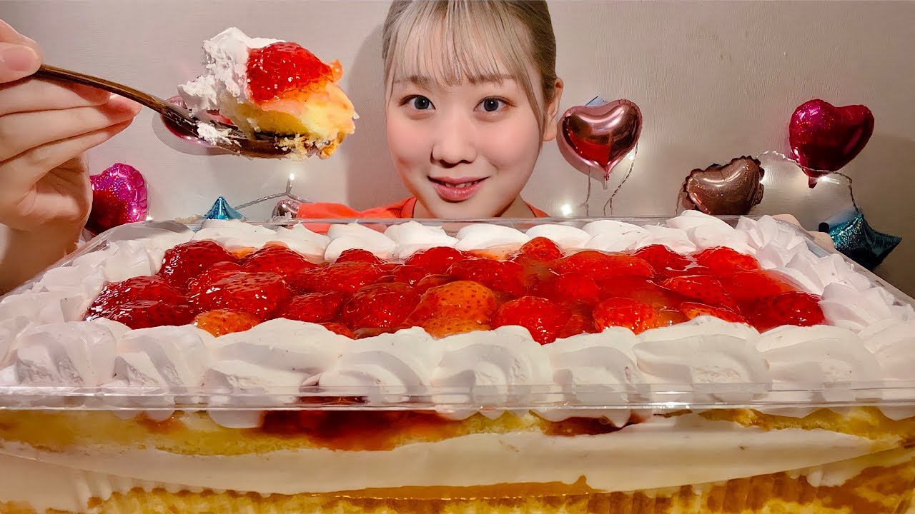 ASMR клубничный чизкейк【русские субтитры】【Mukbang/ Eating Sounds】