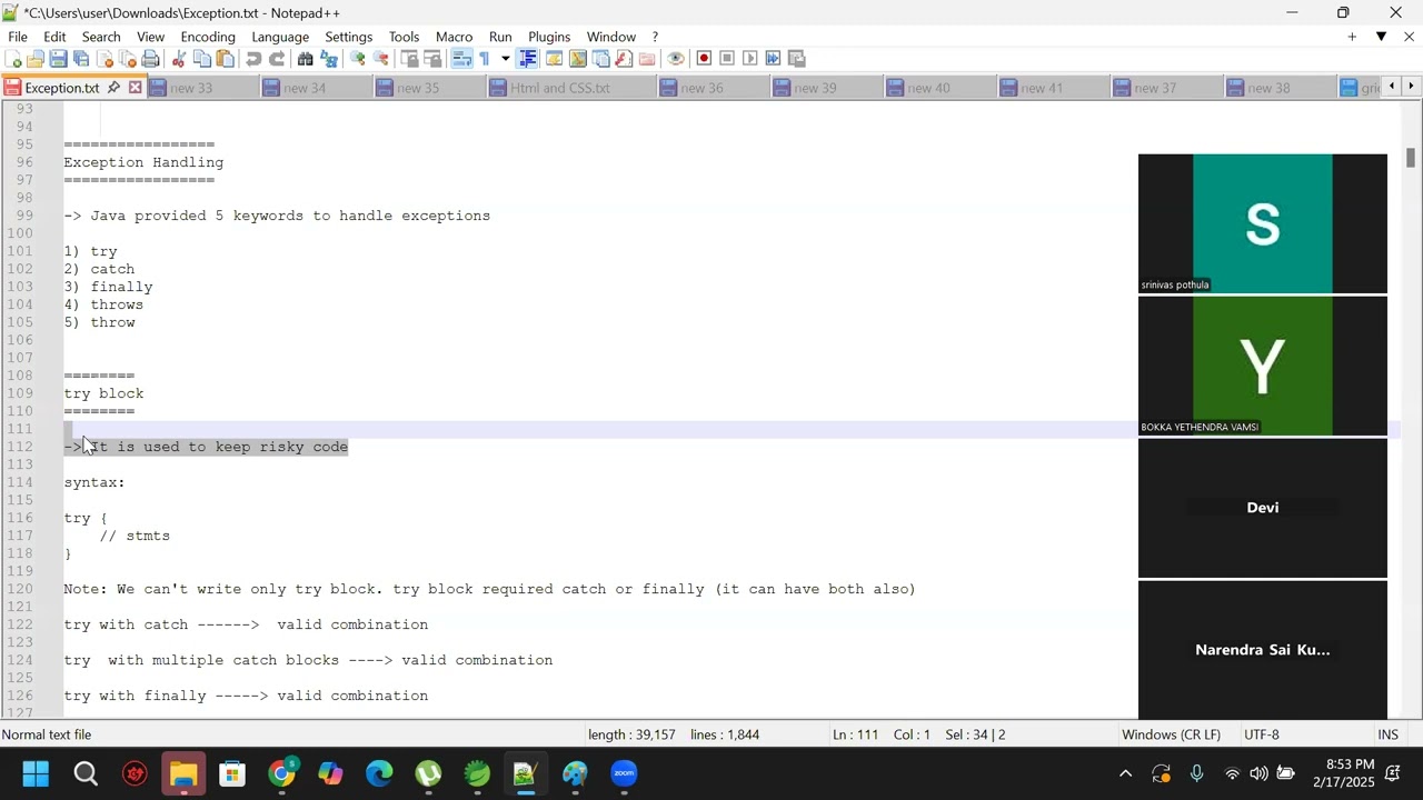 Class 52 -Exception Handling 2