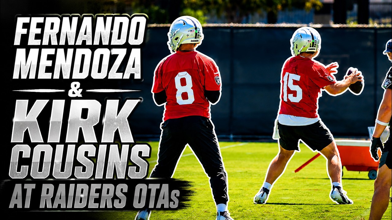 FERNANDO MENDOZA, KIRK COUSINS, DRILLING TOGETHER AT RAIDERS OTAs