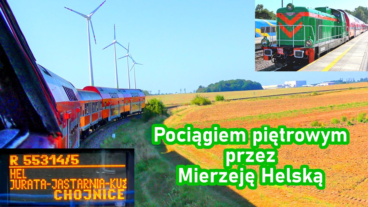 Przejazd pociągiem piętrowym POLREGIO z SM42-523 przez Mierzeję Helską w relacji Hel - Gdynia Główna