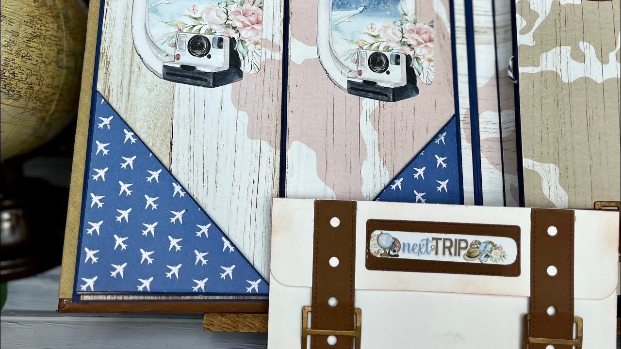 Album travel suitcase TUTORIAL cz 2 Page 1 on the cover #scrapbooking #minialbum #mintay #action