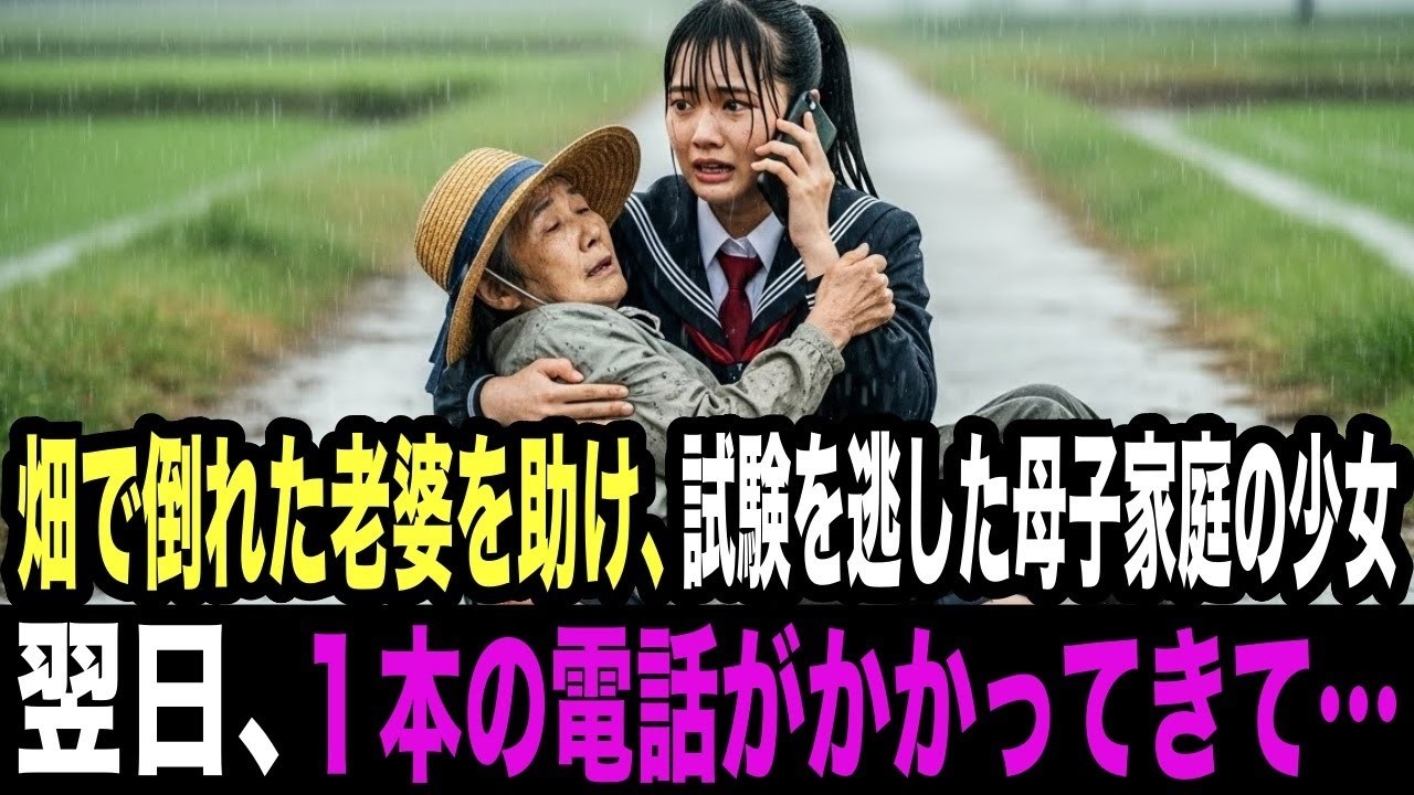 受験日に畑で倒れたお婆さんを助けた母子家庭の女子高生、試験に行けず。翌日、１本の電話がかかってきて…