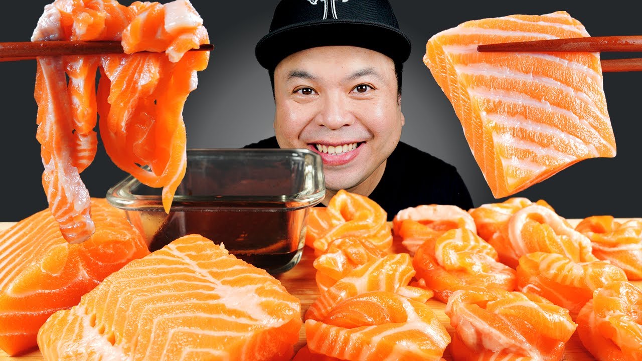 ASMR SALMON SASHIMI MUKBANG (EATING SOUNDS) | ASMR JonOnTable
