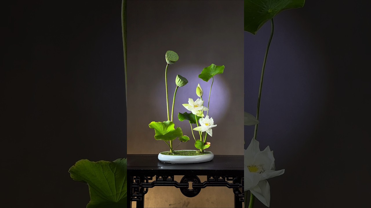 荷塘月色 中式写景插花教程#远征教插花 #中式插花 #东方插花 #器物美学 #好看的花一定分享给你