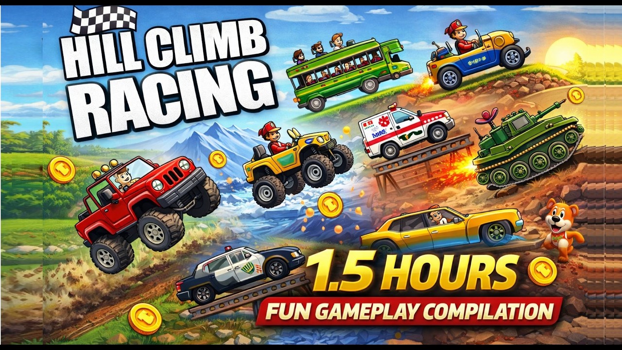 🌈 Hill Climb Racing Funny Cars Compilation | 90 Minutes of Fun!