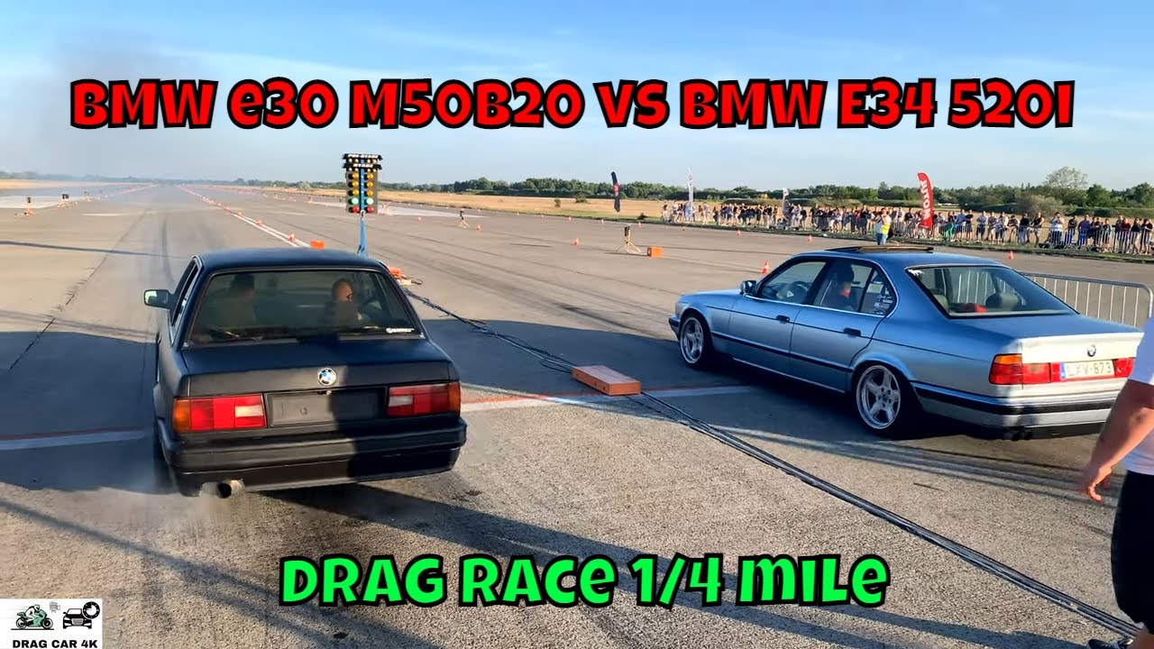 BMW e30 M50B20 vs BMW E34 520i 206S1 drag race 1/4 mile 🚦🚗 - 4K UHD