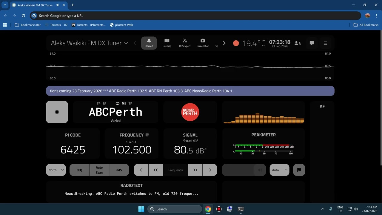102 5 ABC Perth FM  07:20am local WST  Turn On 23rd Ferb 26
