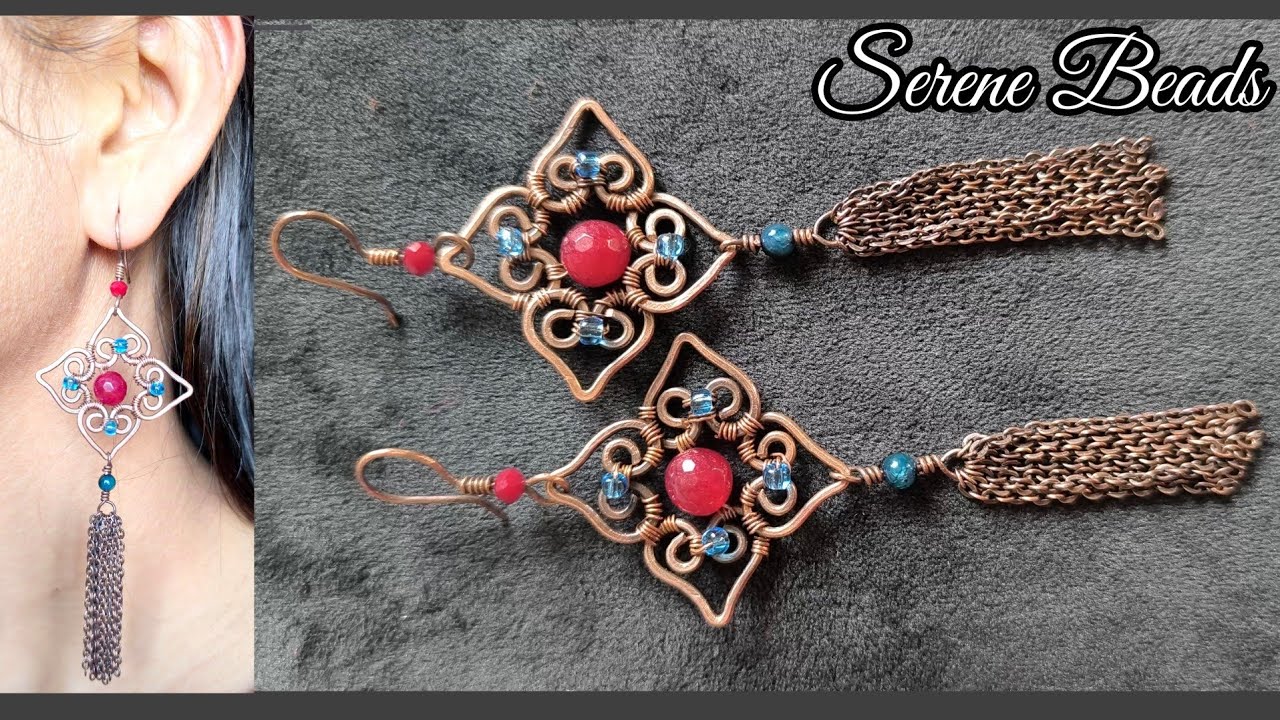 Wire wrapped heart earrings | Wire wrapped heart tassel earrings 