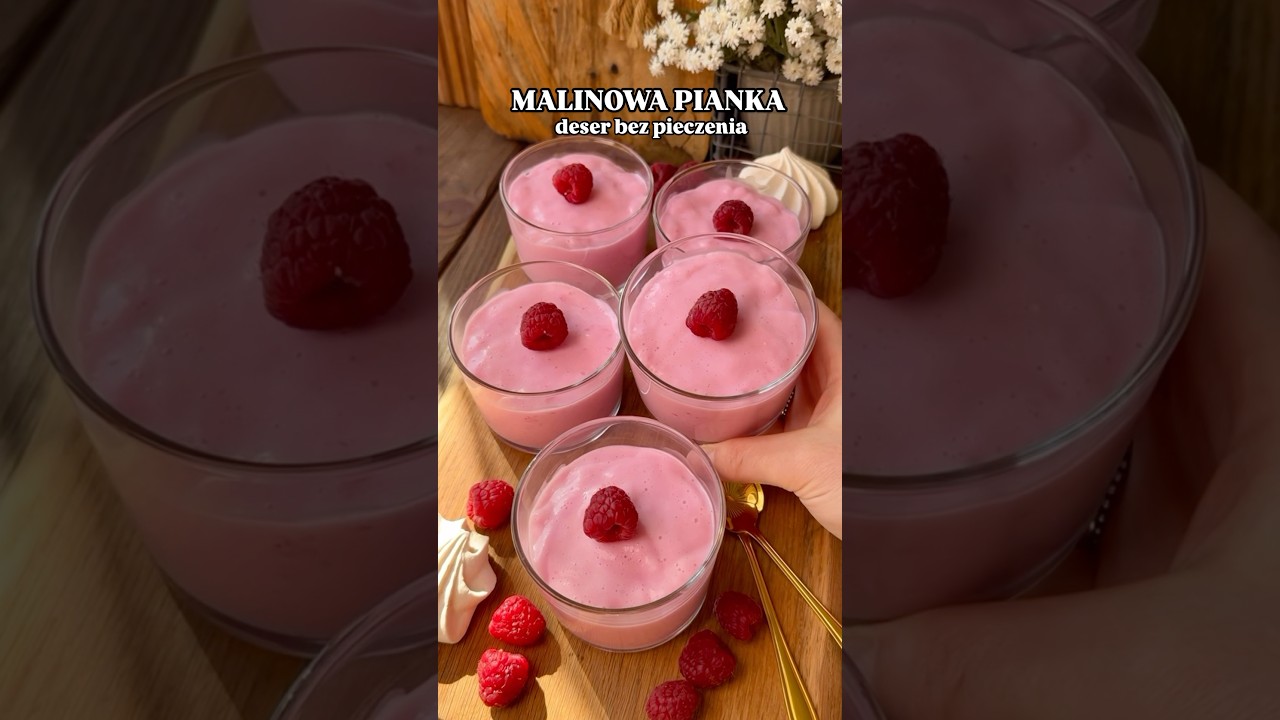 Malinowa pianka deser bez pieczenia😍 #dessert #maliny #rasberry #yummy