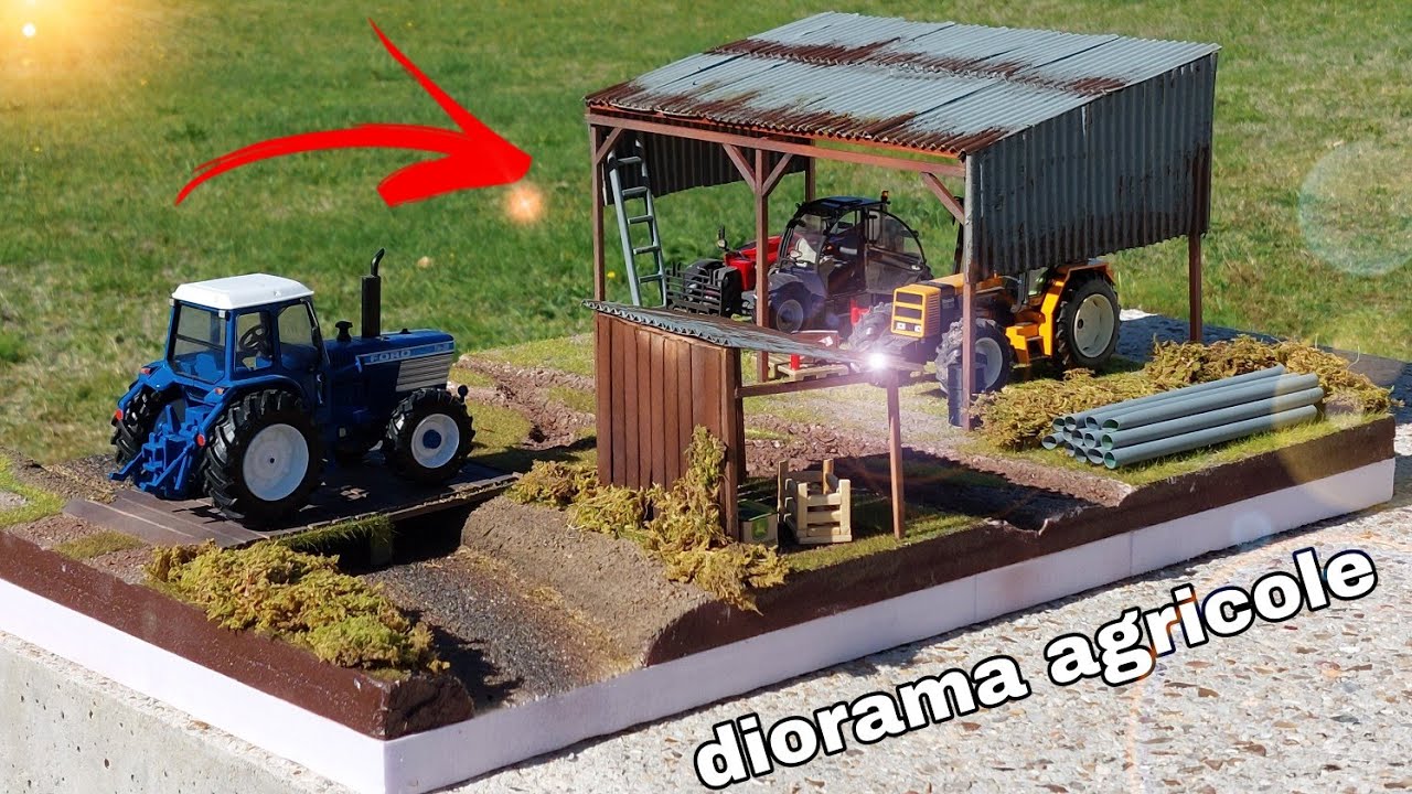 Diorama agricole hangar et cours d'eau 1/32