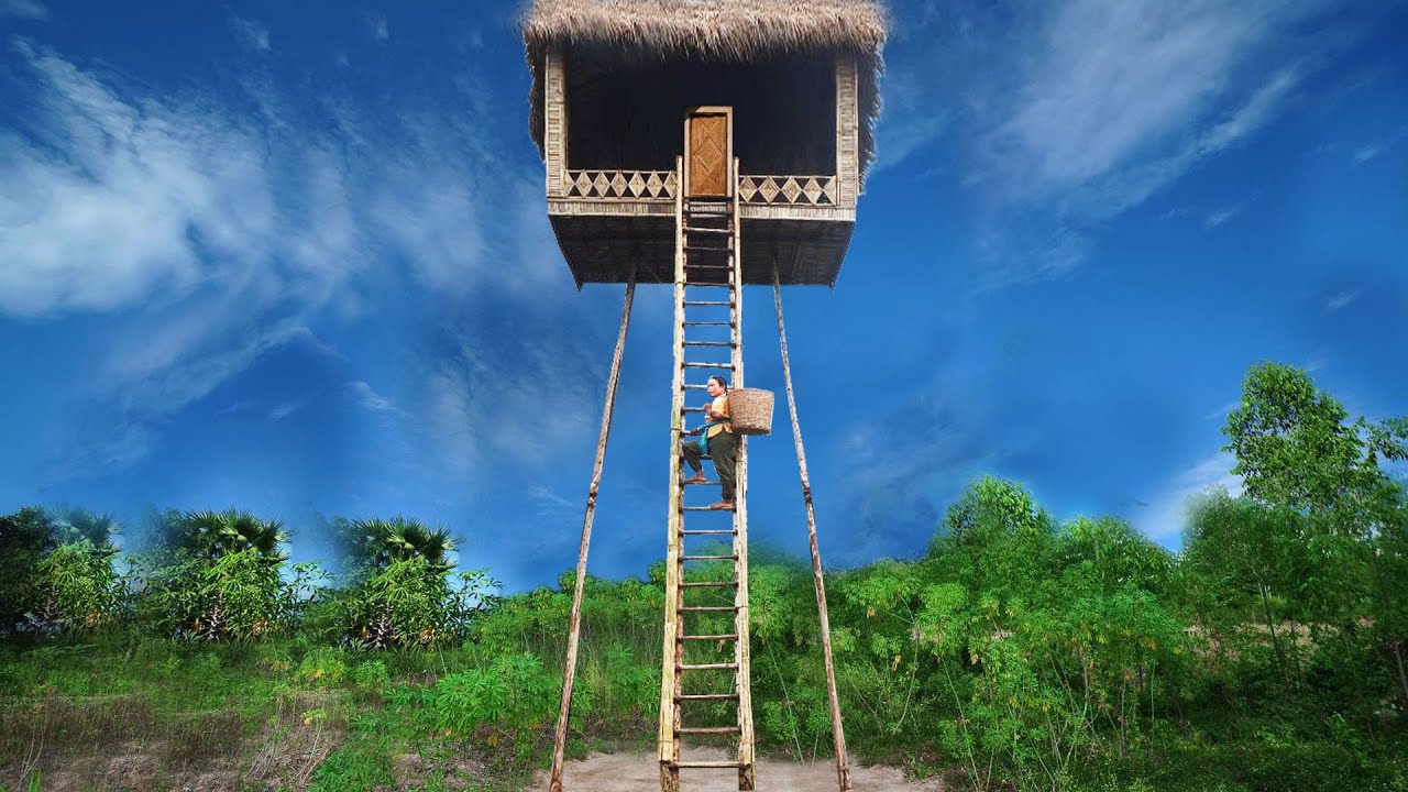 Survival Girl Building A Modern Luxury house Taller Than A Lot of Tree Billionaire Dream to live