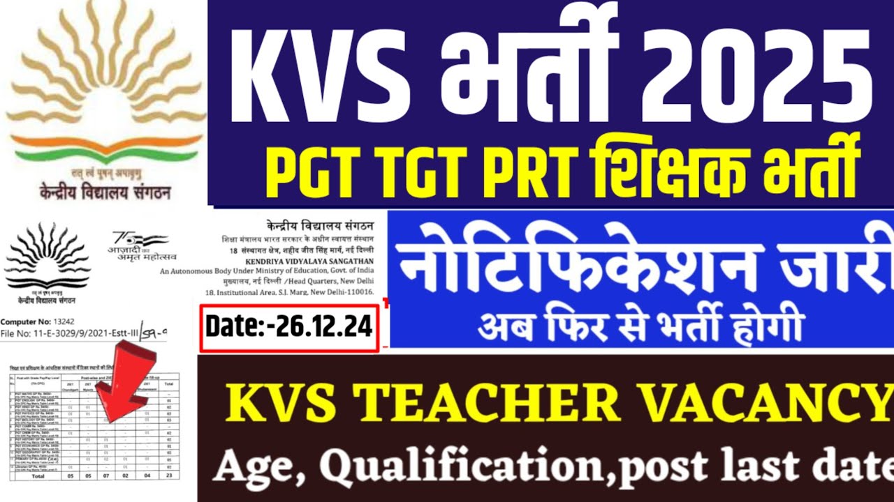 KVS Official Permanent Post Out 2025|KVS PGT TGT PRT Teacher Vacancy 2025|kvs New syllabus age form