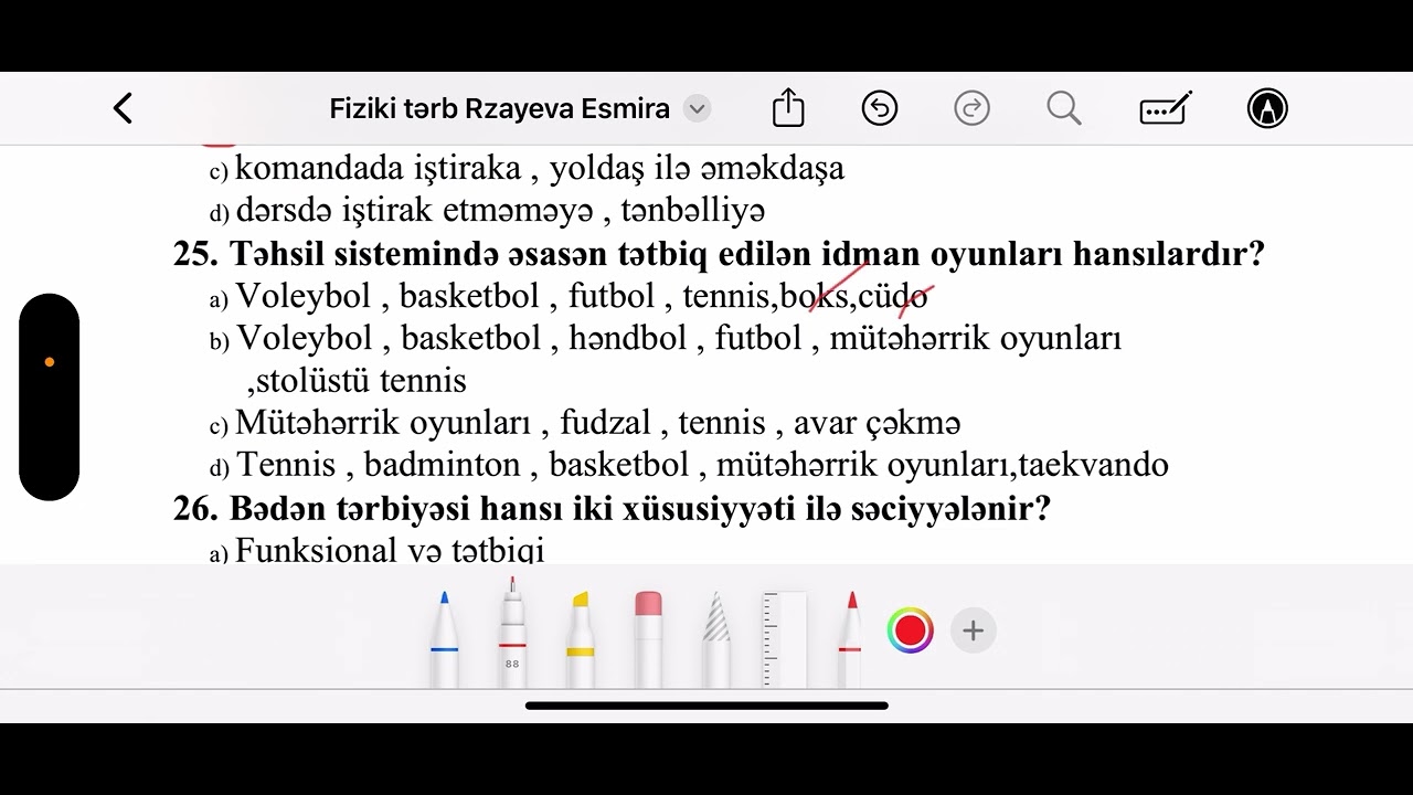 6 aprel MİQ sınaq suallarının izahı. Fiziki Tərbiyə Esmira Rzayeva. 0774411202