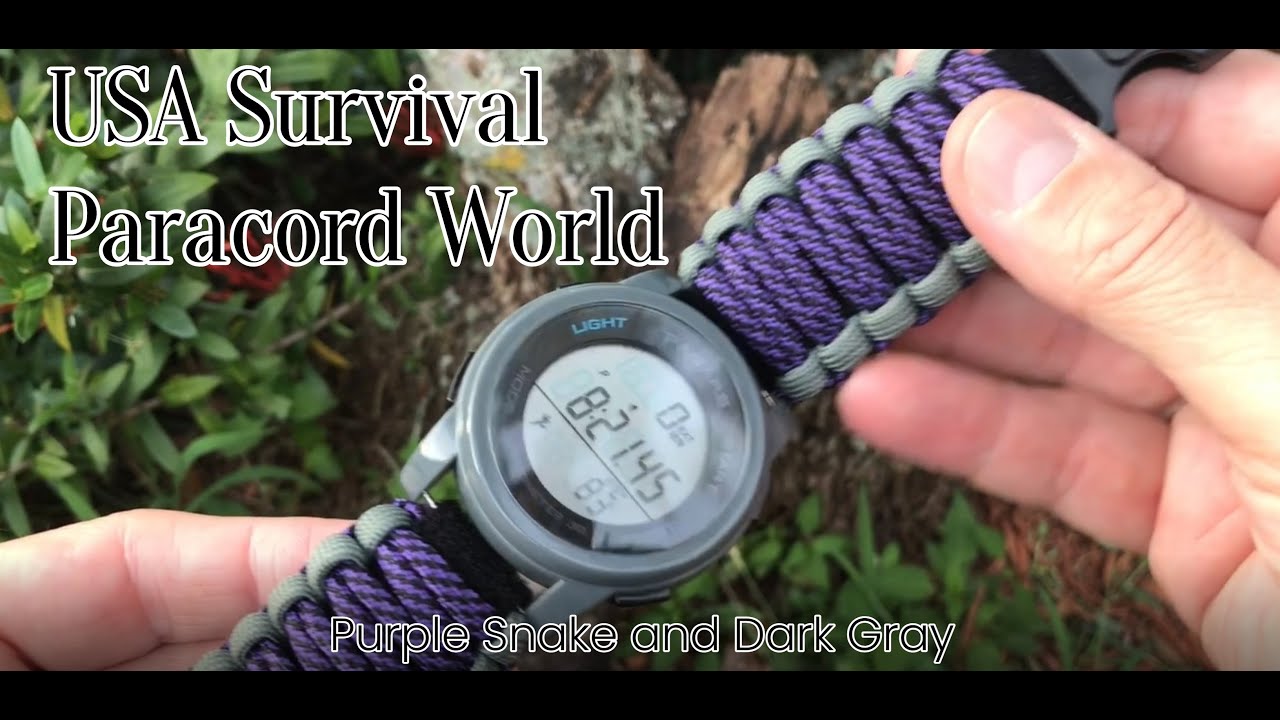 USA SURVIVAL PARACORD WORLD FLORIDA -  Purple Snake and Dark Gray Survival Watch Band
