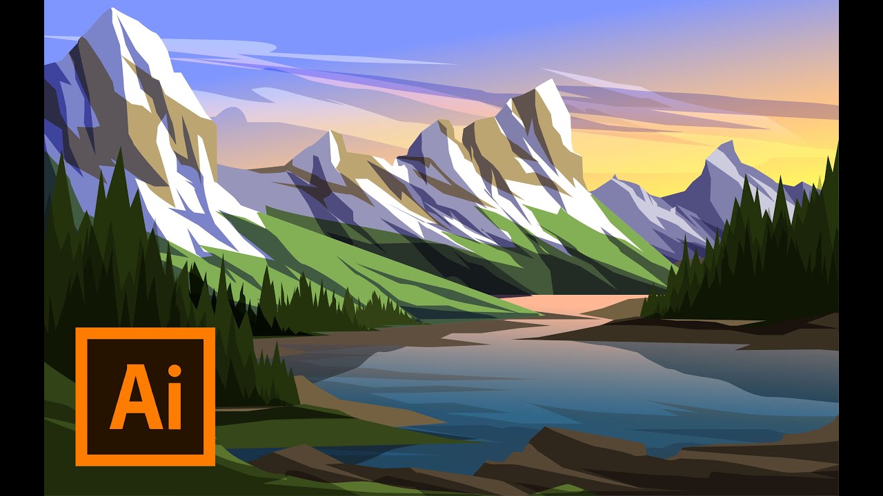 Mountain landscape on Adobe Illustrator. Vector speed art