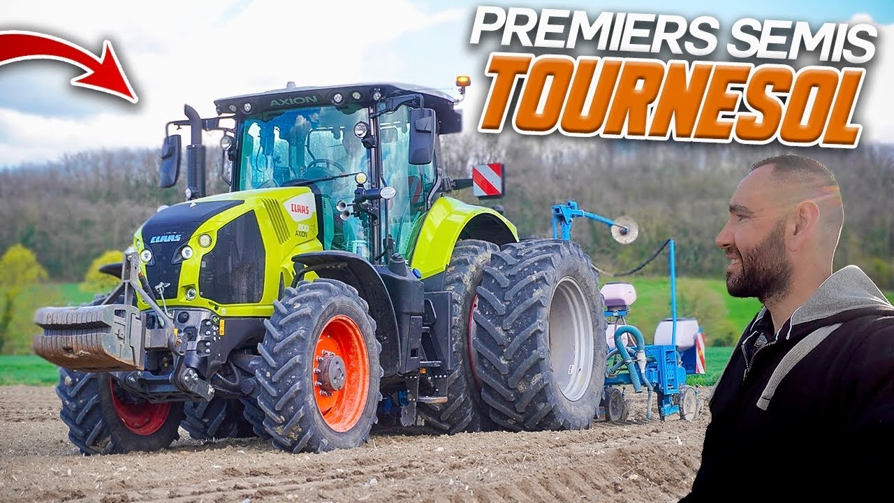 UN CLAAS AXION 800 AU JUMELAGE GRIS AU SEMIS DES TOURNESOLS 2023 !!! - JFITfarmer