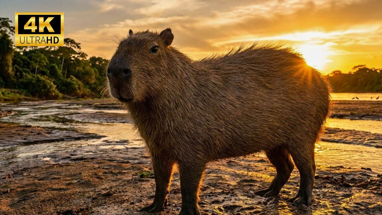 Relaxing Walk in the Amazon: Golden Hour - Capybara Family - 4K