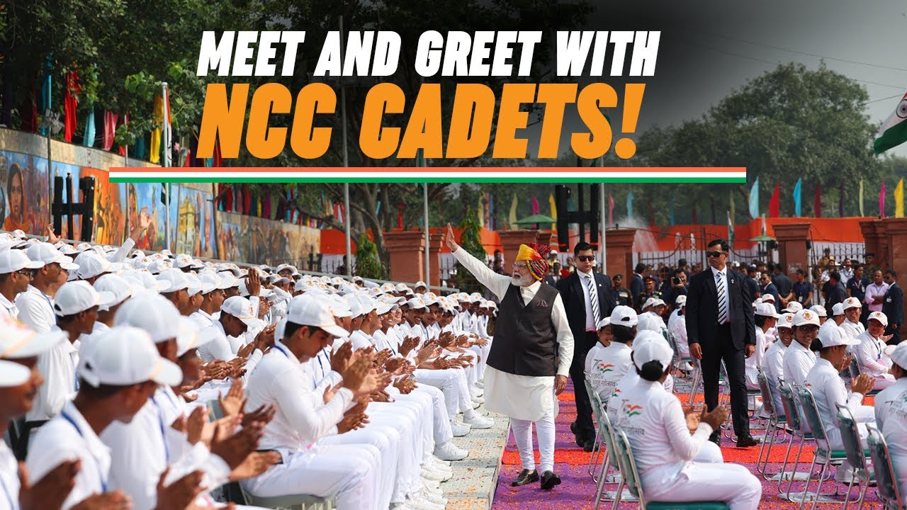 PM Modi greets the people at the seating arena