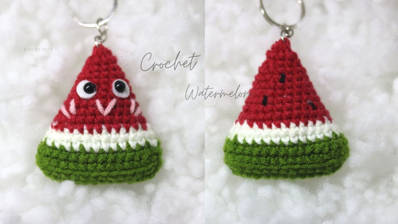 Hướng dẫn cách móc miếng dưa hấu bằng len siêu đáng yêu | Crochet watermelon