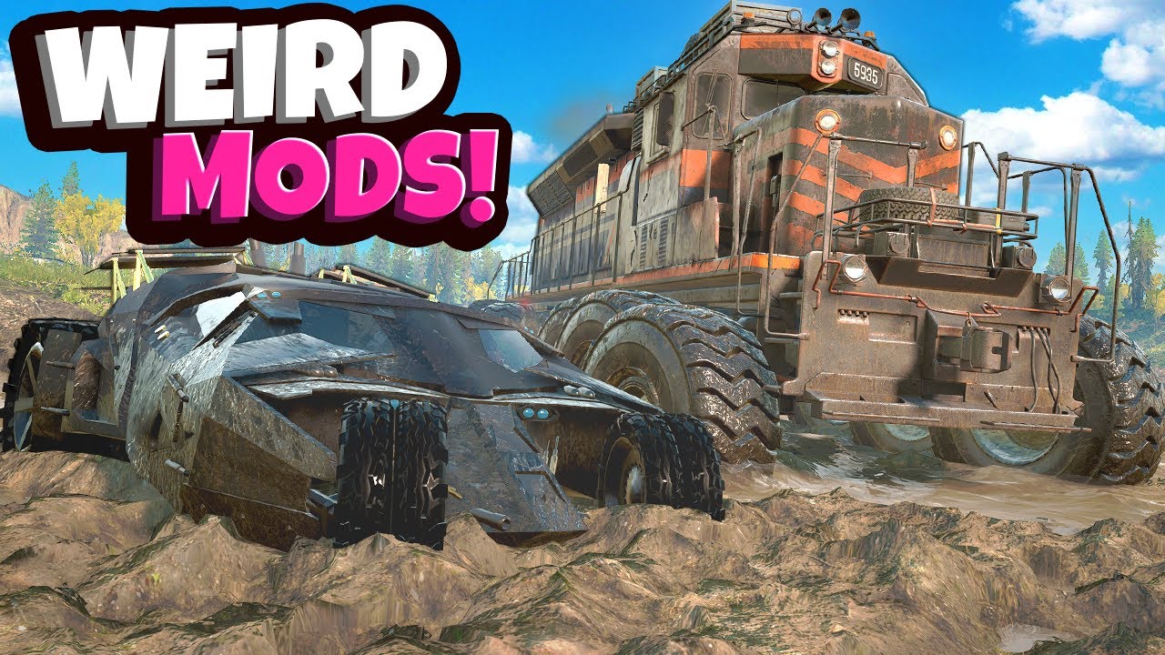 I Used a MASSIVE TRAIN and BATMOBILE to Tame a Mountain in Snowrunner Mods!