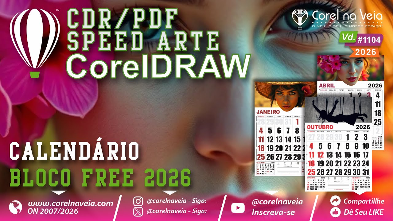 Calendário Bloco 2026 CDR e PDF FREE Speed ARTE Narrada