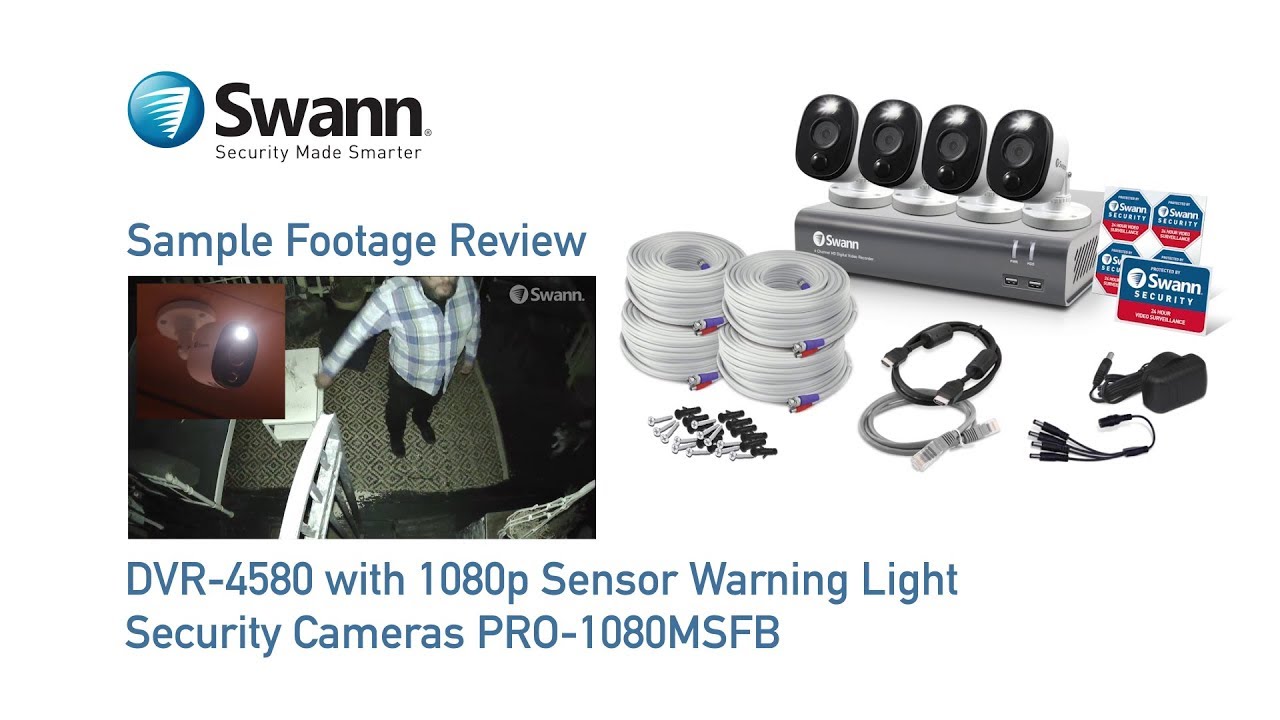 Swann 1080p DVR Sample CCTV Footage Review DVR-4580 with PRO-1080MSFB Sensor Light Security Cameras