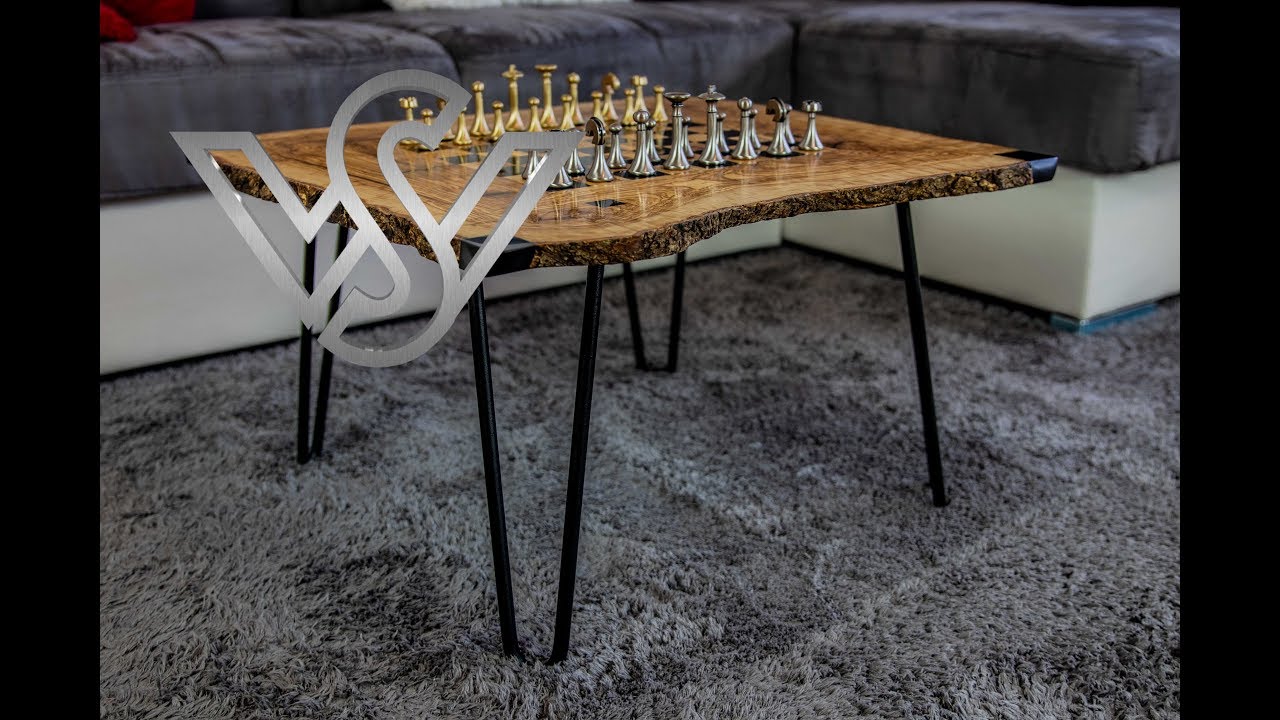 epoxy resin live edge table with chessboard design part 2